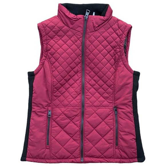 Andrew Marc Quilted Puffer Vest Berry Red Zip Pockets Gorpcore Ski Hiking Camp-M - Picture 1 of 14